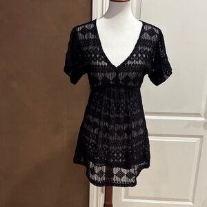 Chic Black Crochet Swim Coverup